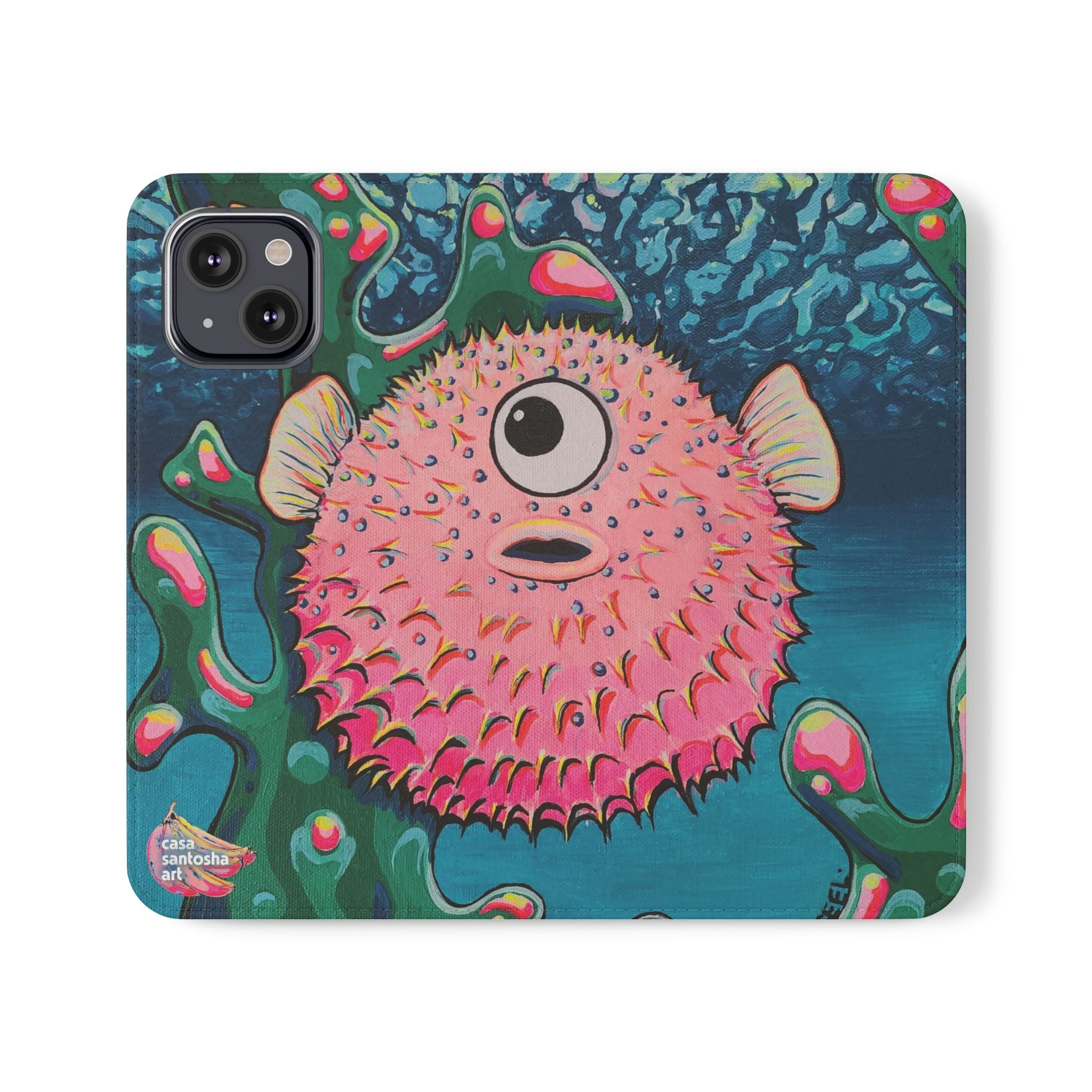 Cyclops Pufferfish Flip Phone Case – Wallet Cover with Card Slots