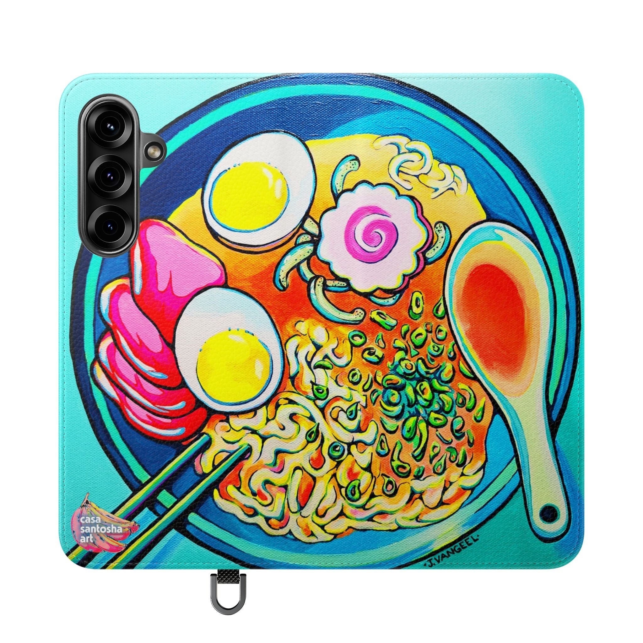 Neon Ramen Flip Phone Case – Wallet Cover with Card Slots