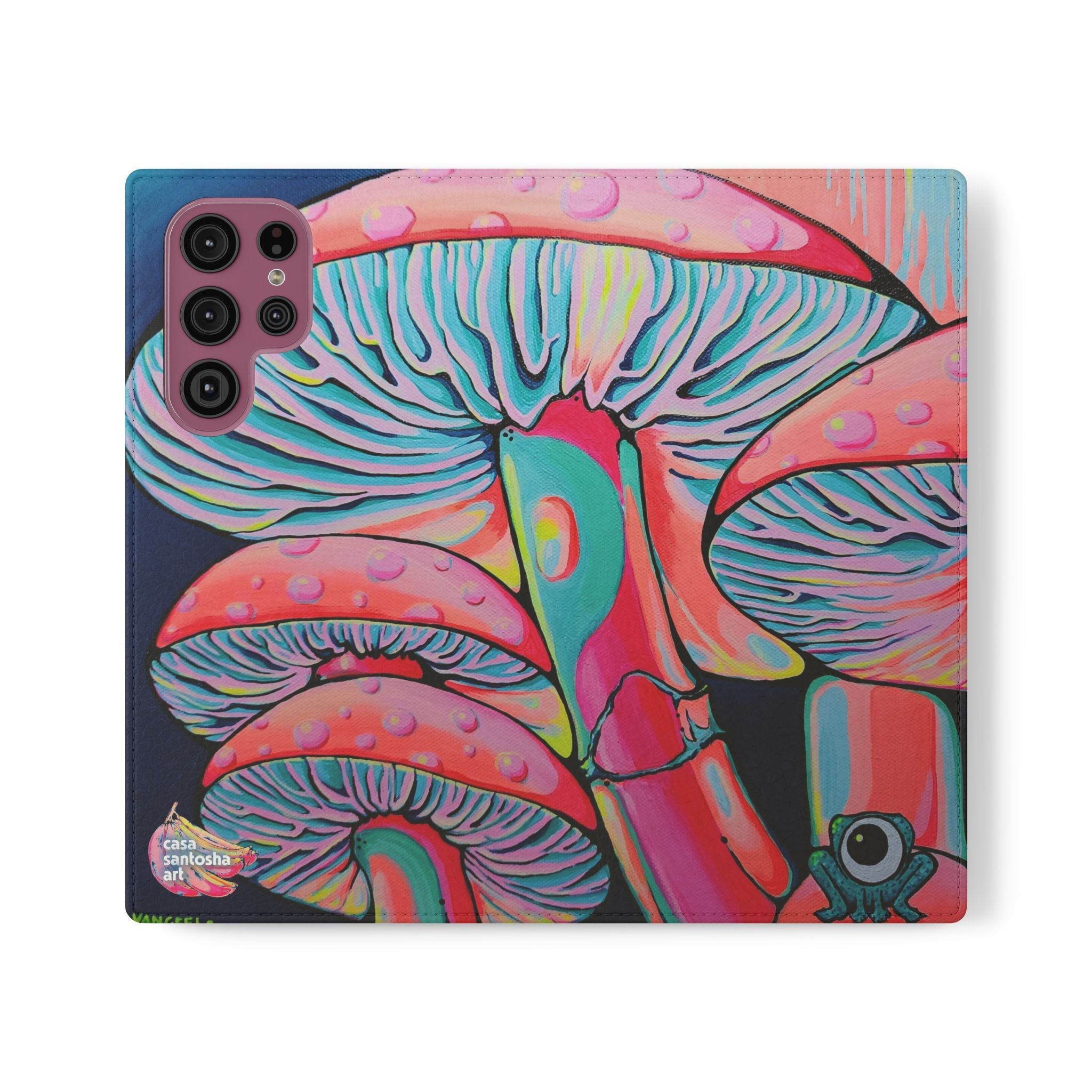 Trippy Mushrooms Flip Phone Case – Wallet Cover with Card Slots