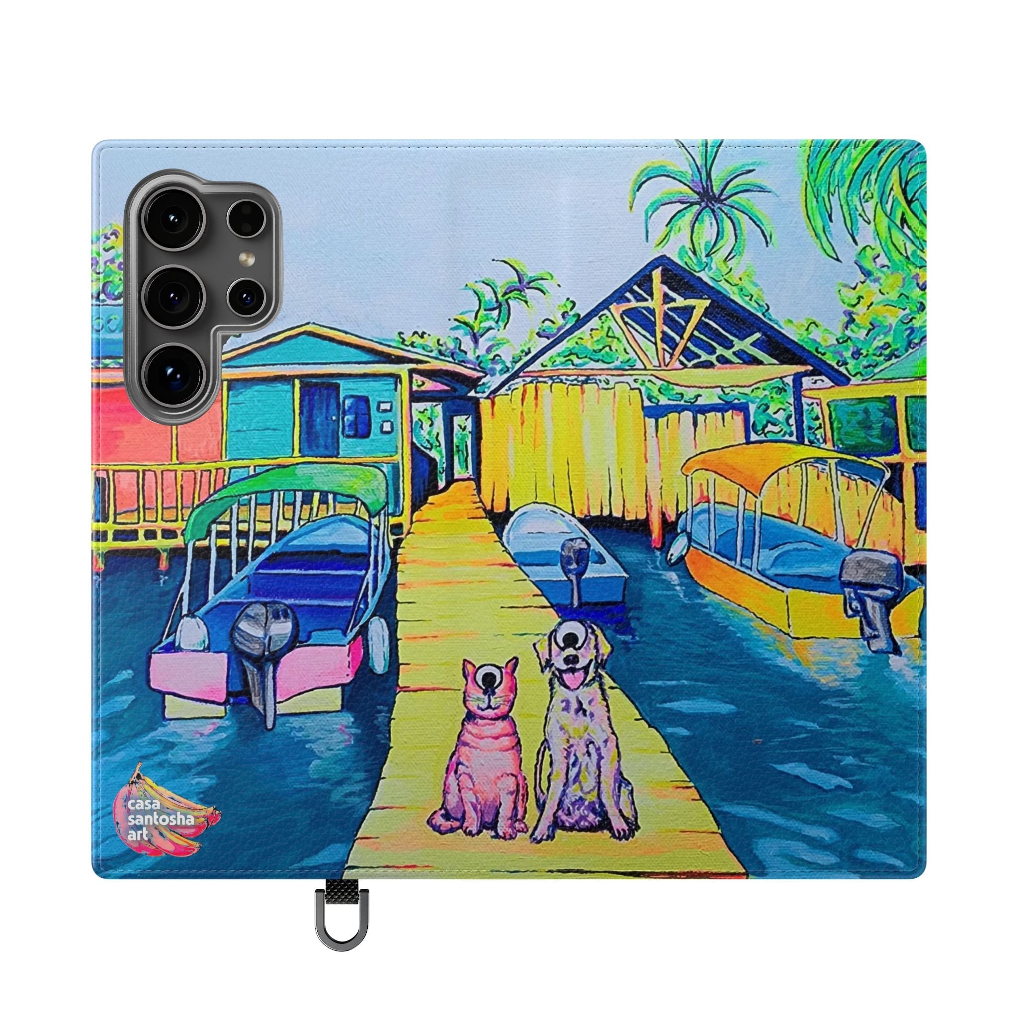 Cyclops Cat and Dog in Bocas Flip Phone Case – Wallet Cover with Card Slots