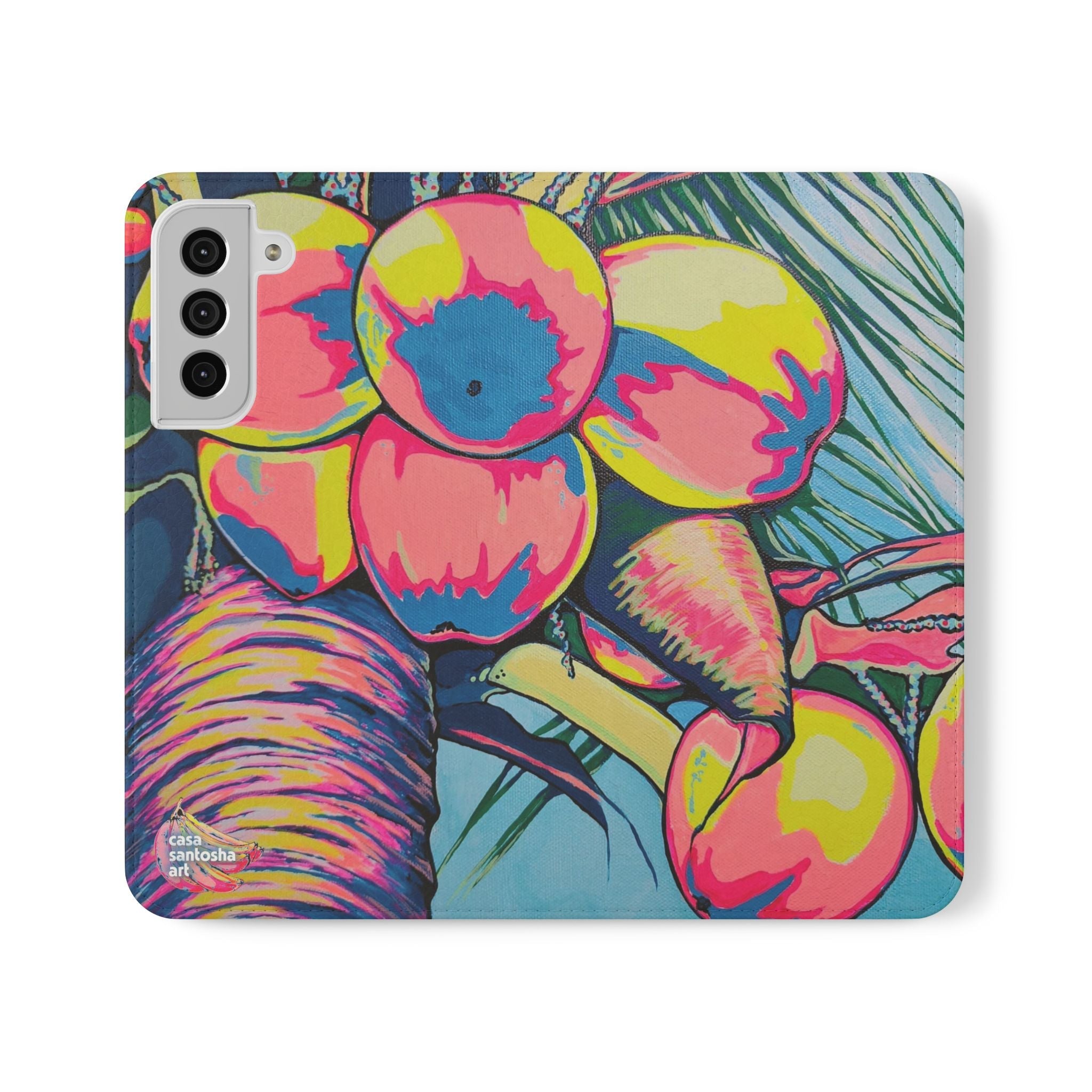 Neon Coconuts Flip Phone Case – Wallet Cover with Card Slots