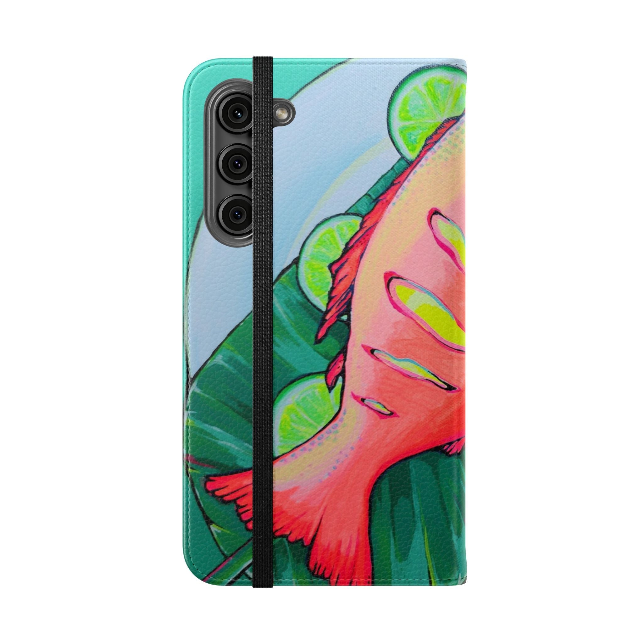 Neon Fried Fish Flip Phone Case – Wallet Cover with Card Slots