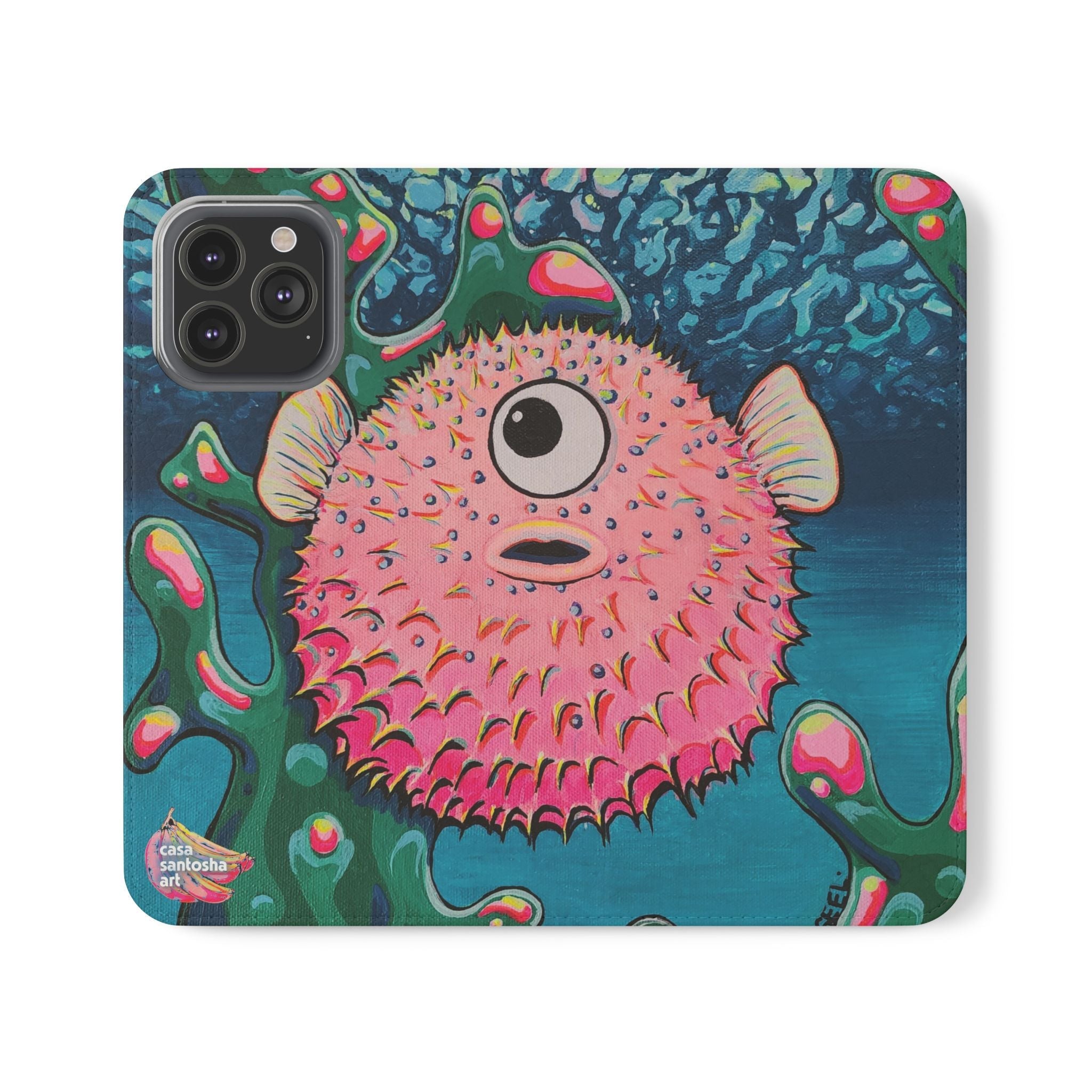 Cyclops Pufferfish Flip Phone Case – Wallet Cover with Card Slots