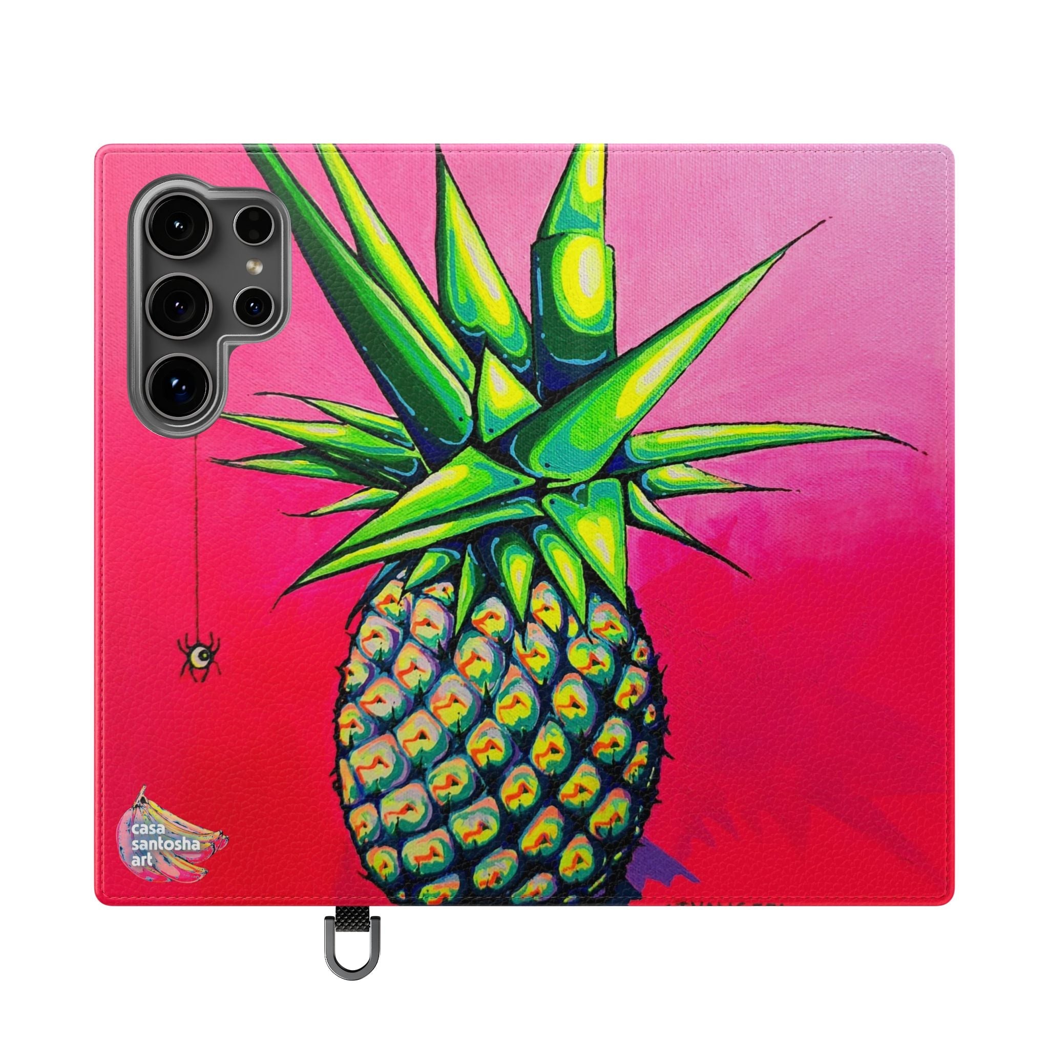 Neon Pineapple Flip Phone Case – Wallet Cover with Card Slots
