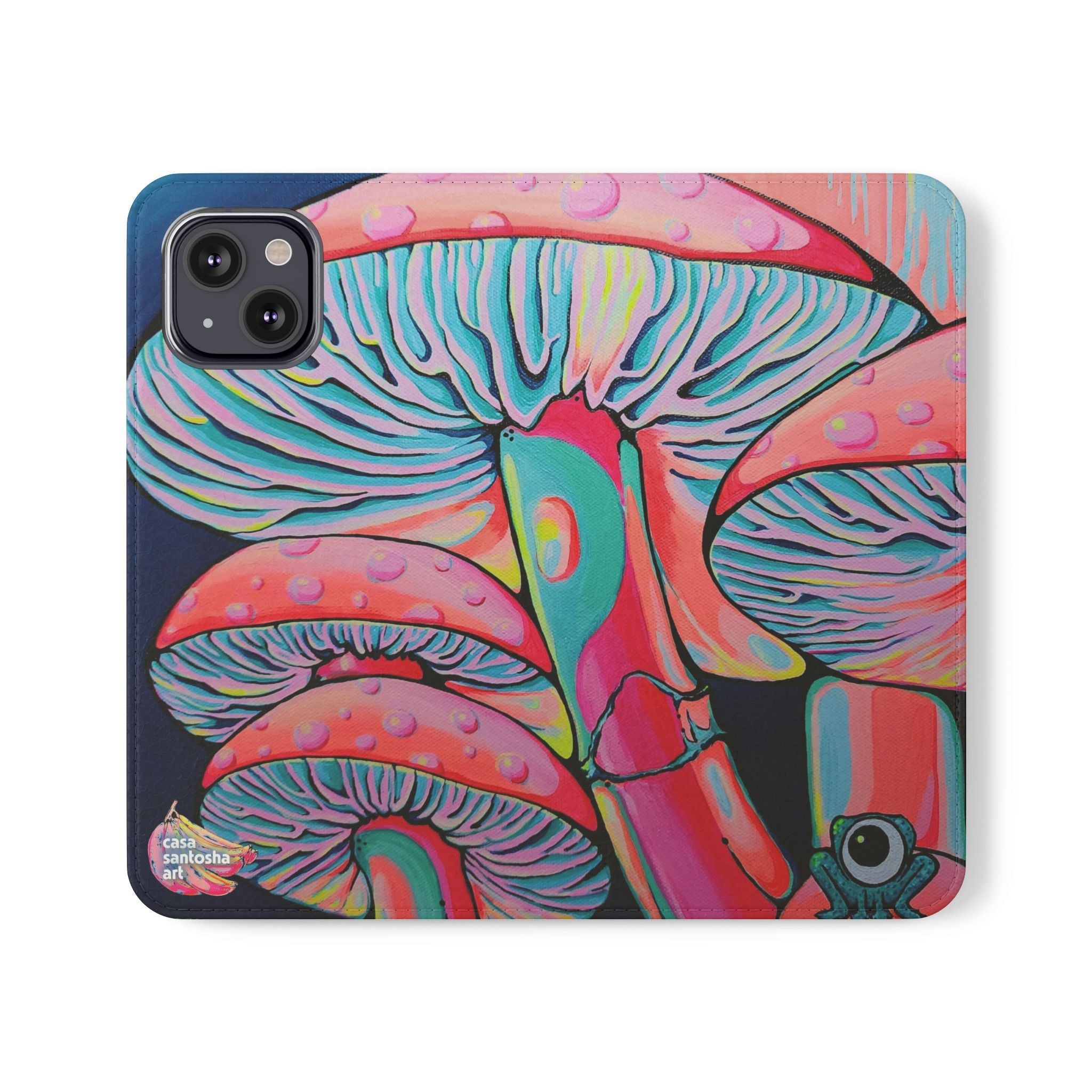 Trippy Mushrooms Flip Phone Case – Wallet Cover with Card Slots