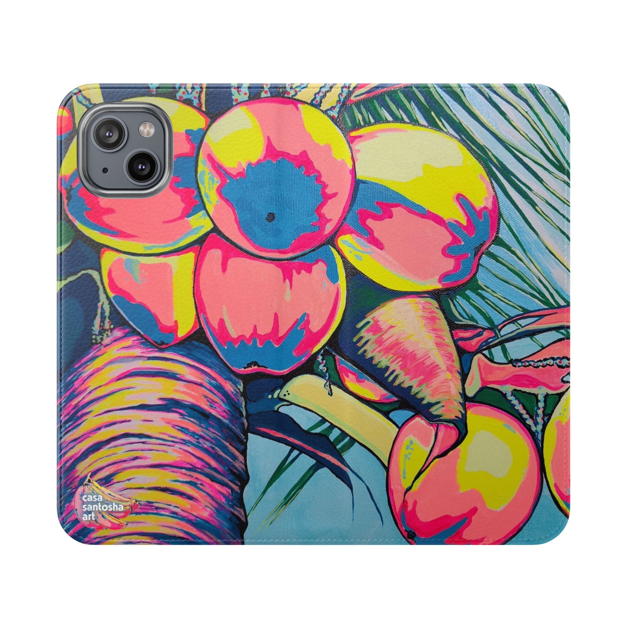 Neon Coconuts Flip Phone Case – Wallet Cover with Card Slots