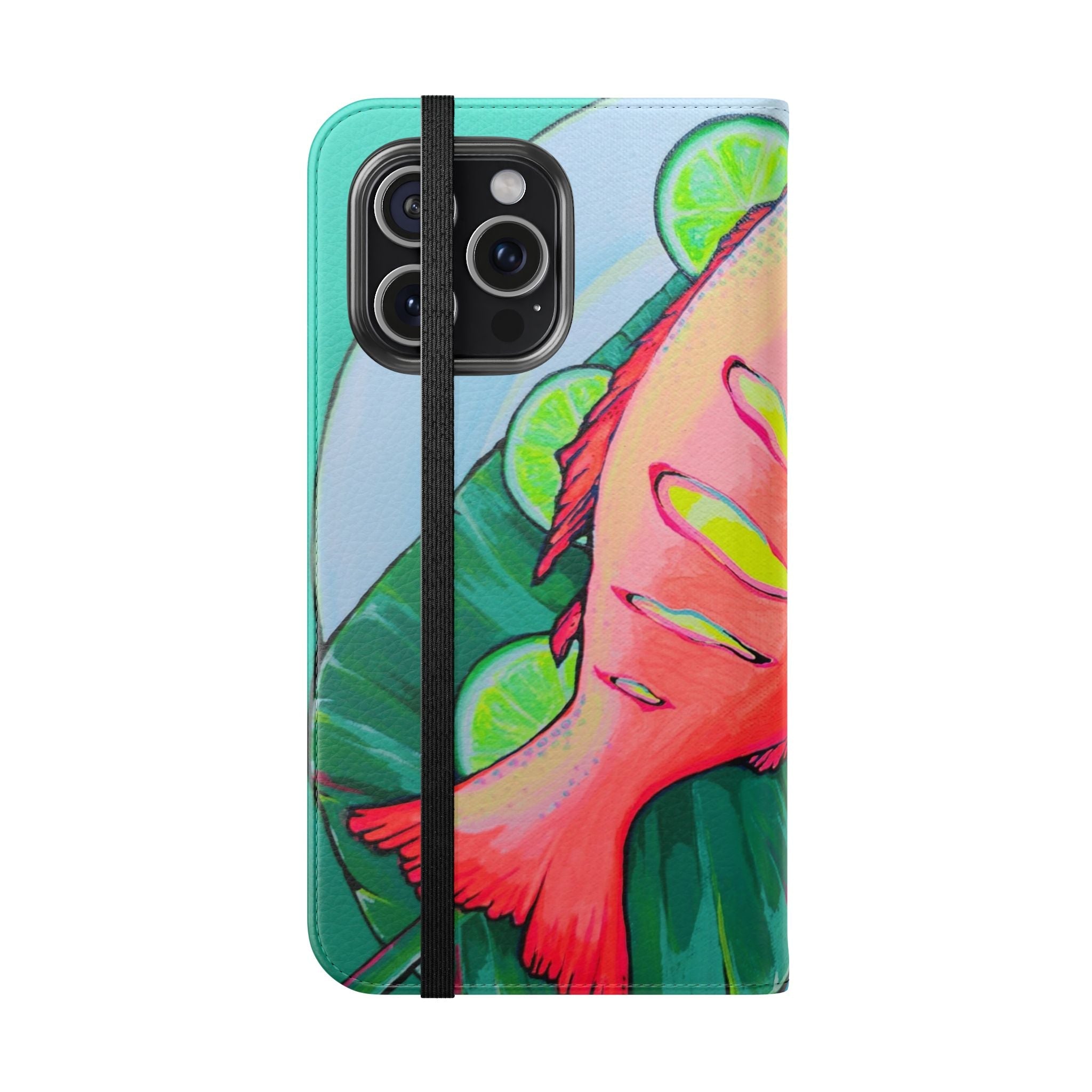 Neon Fried Fish Flip Phone Case – Wallet Cover with Card Slots