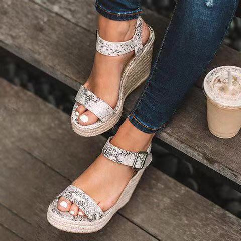 Buckled High Heel Wedge Sandals
