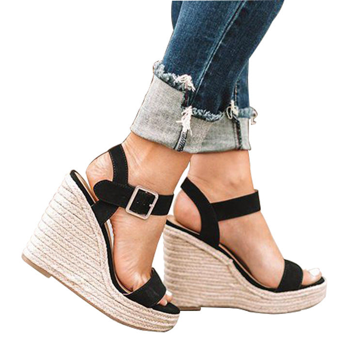 Buckled High Heel Wedge Sandals