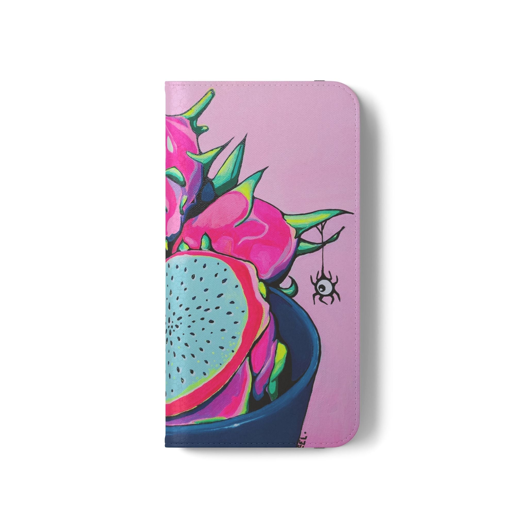 Neon Pink Dragon Fruit Flip Phone Case – Wallet Cover with Card Slots
