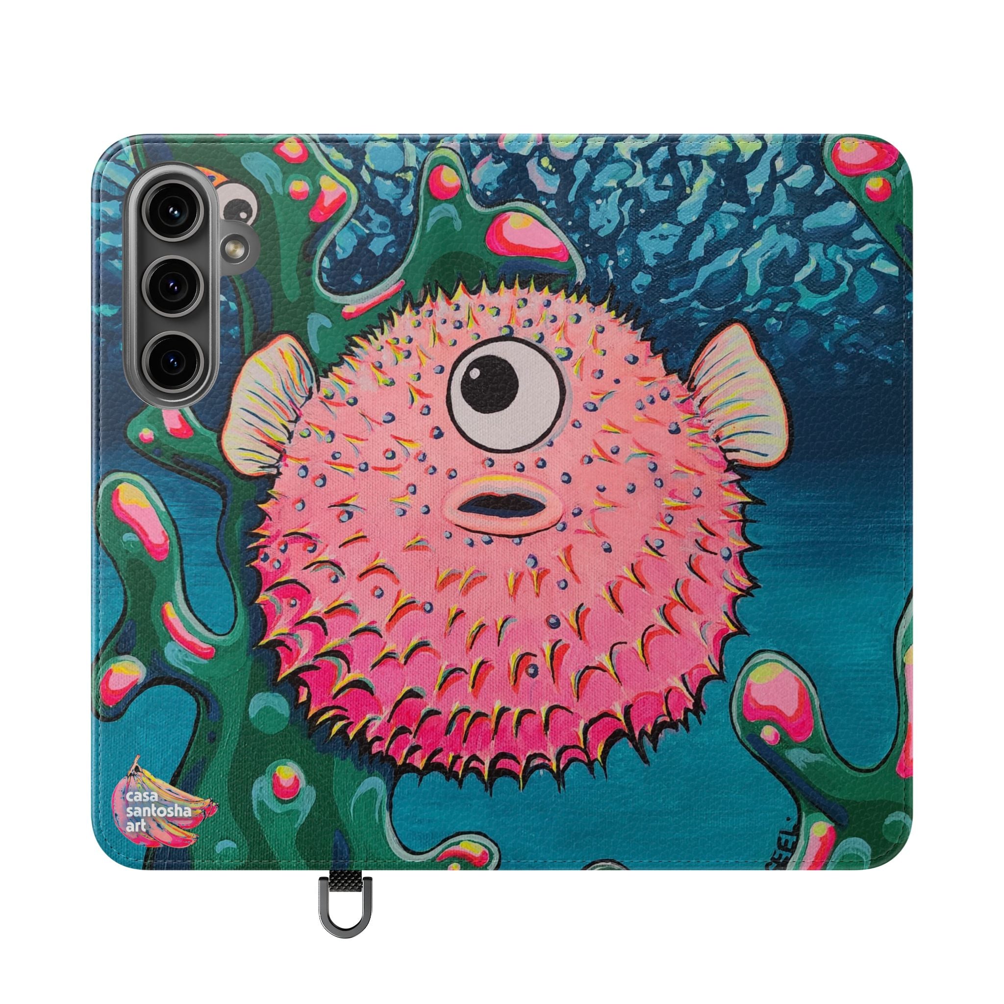 Cyclops Pufferfish Flip Phone Case – Wallet Cover with Card Slots