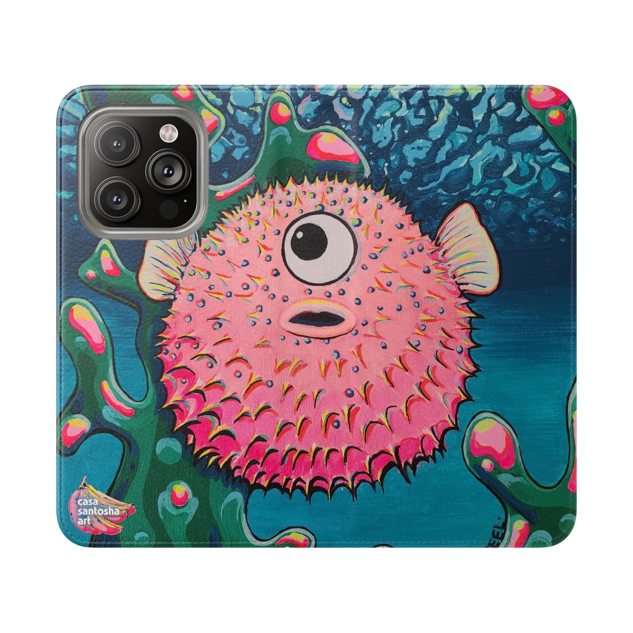 Cyclops Pufferfish Flip Phone Case – Wallet Cover with Card Slots