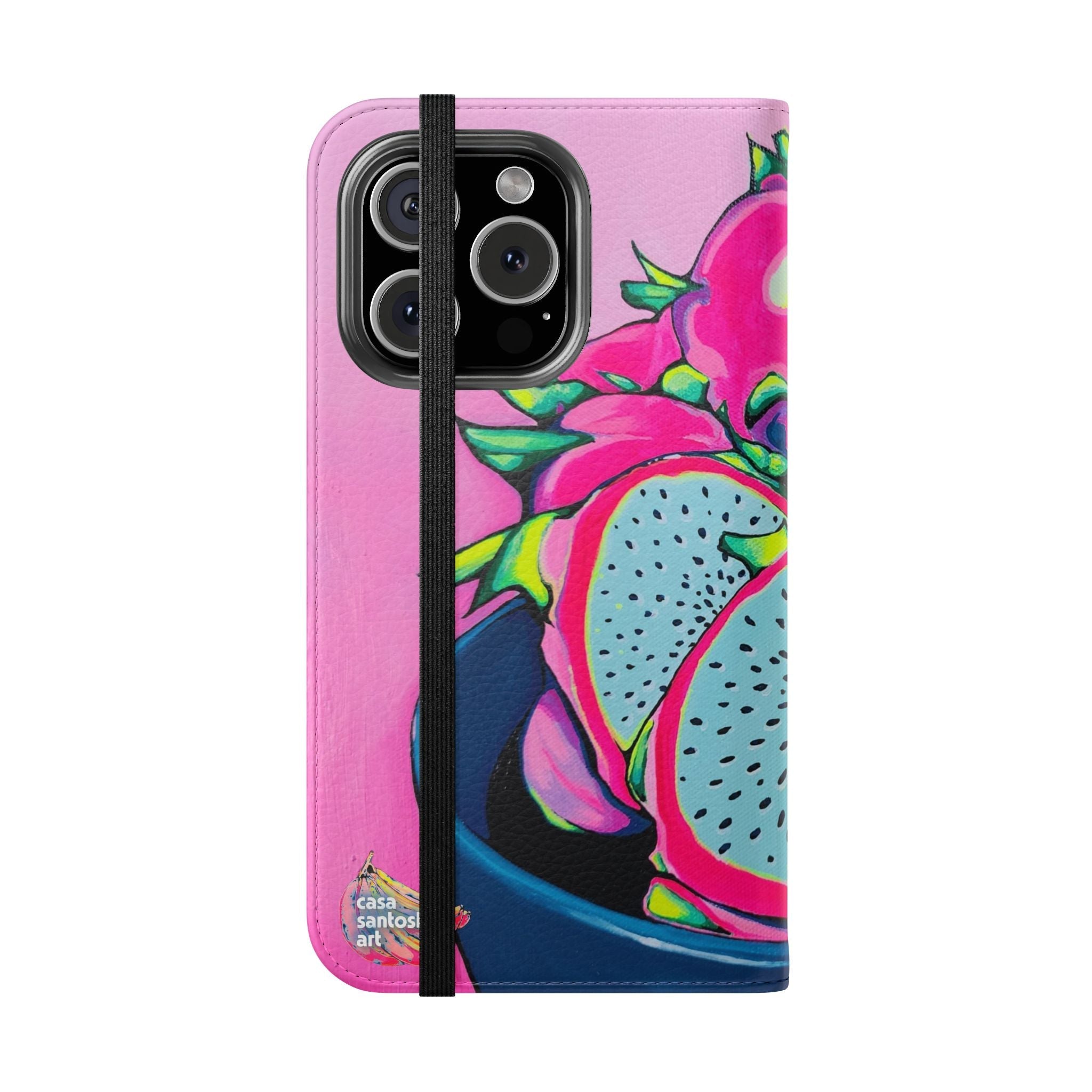 Neon Pink Dragon Fruit Flip Phone Case – Wallet Cover with Card Slots