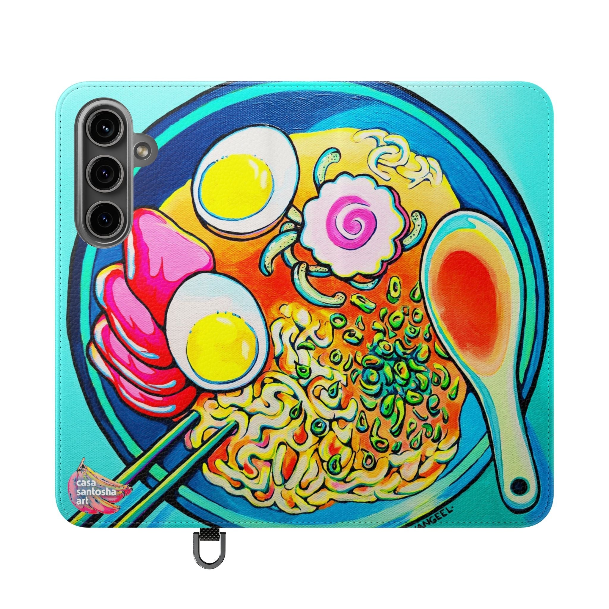 Neon Ramen Flip Phone Case – Wallet Cover with Card Slots
