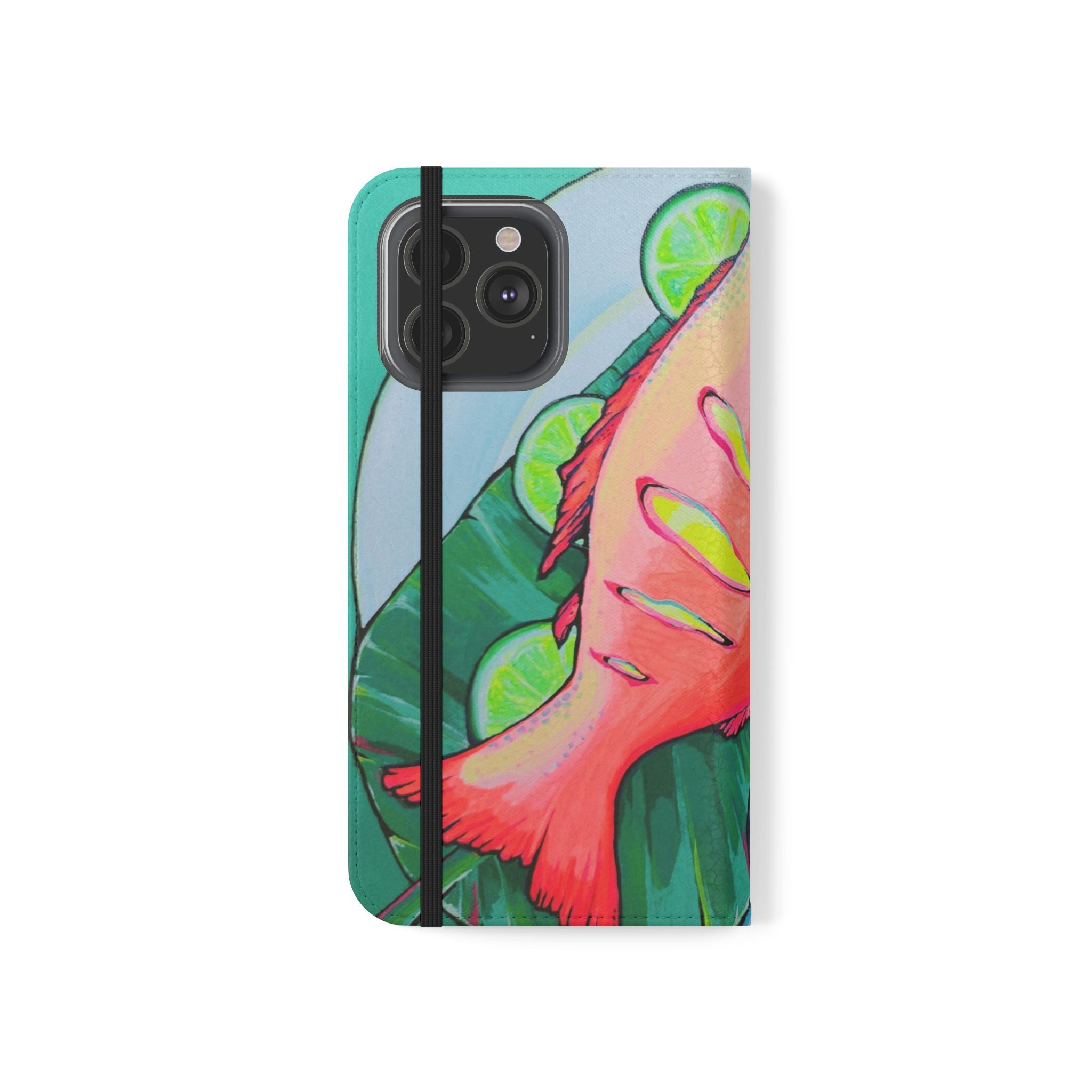 Neon Fried Fish Flip Phone Case – Wallet Cover with Card Slots