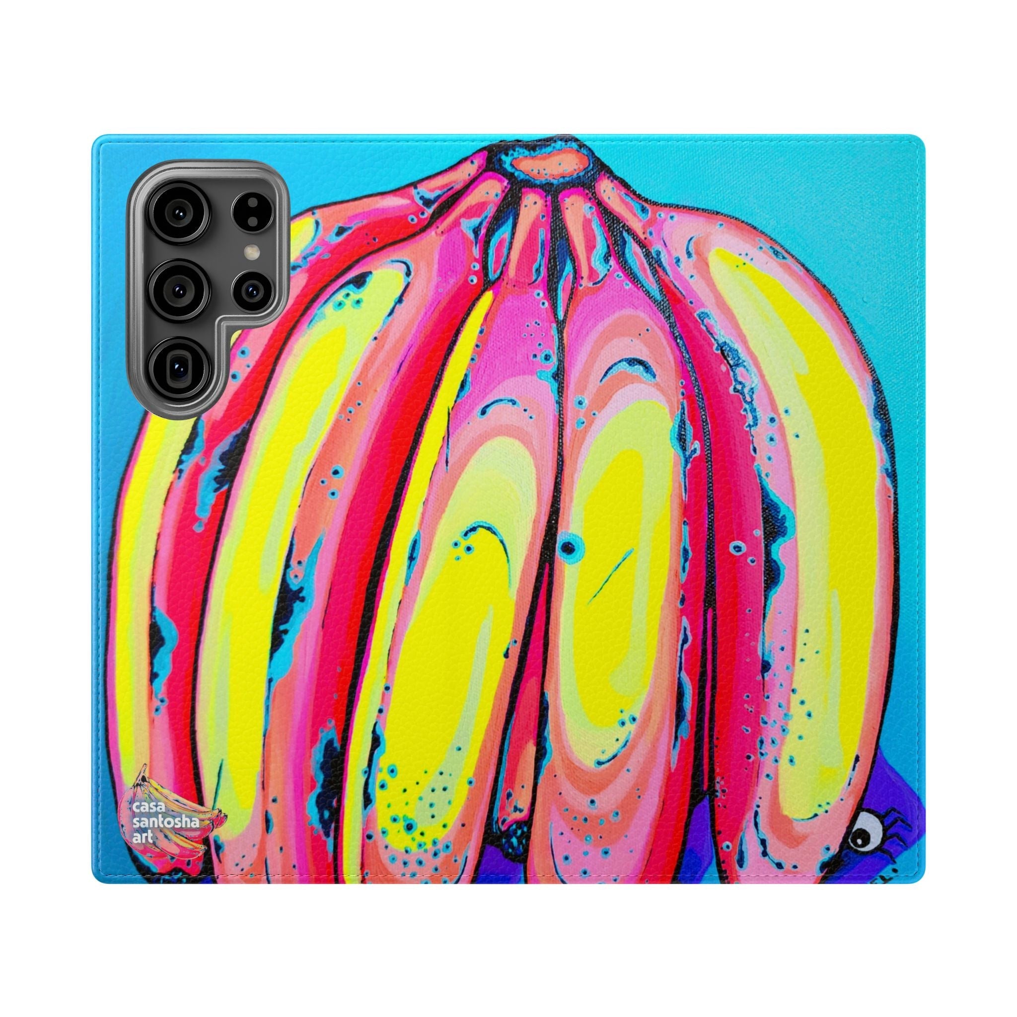 Neon Fat Bananas Flip Phone Case – Wallet Cover with Card Slots