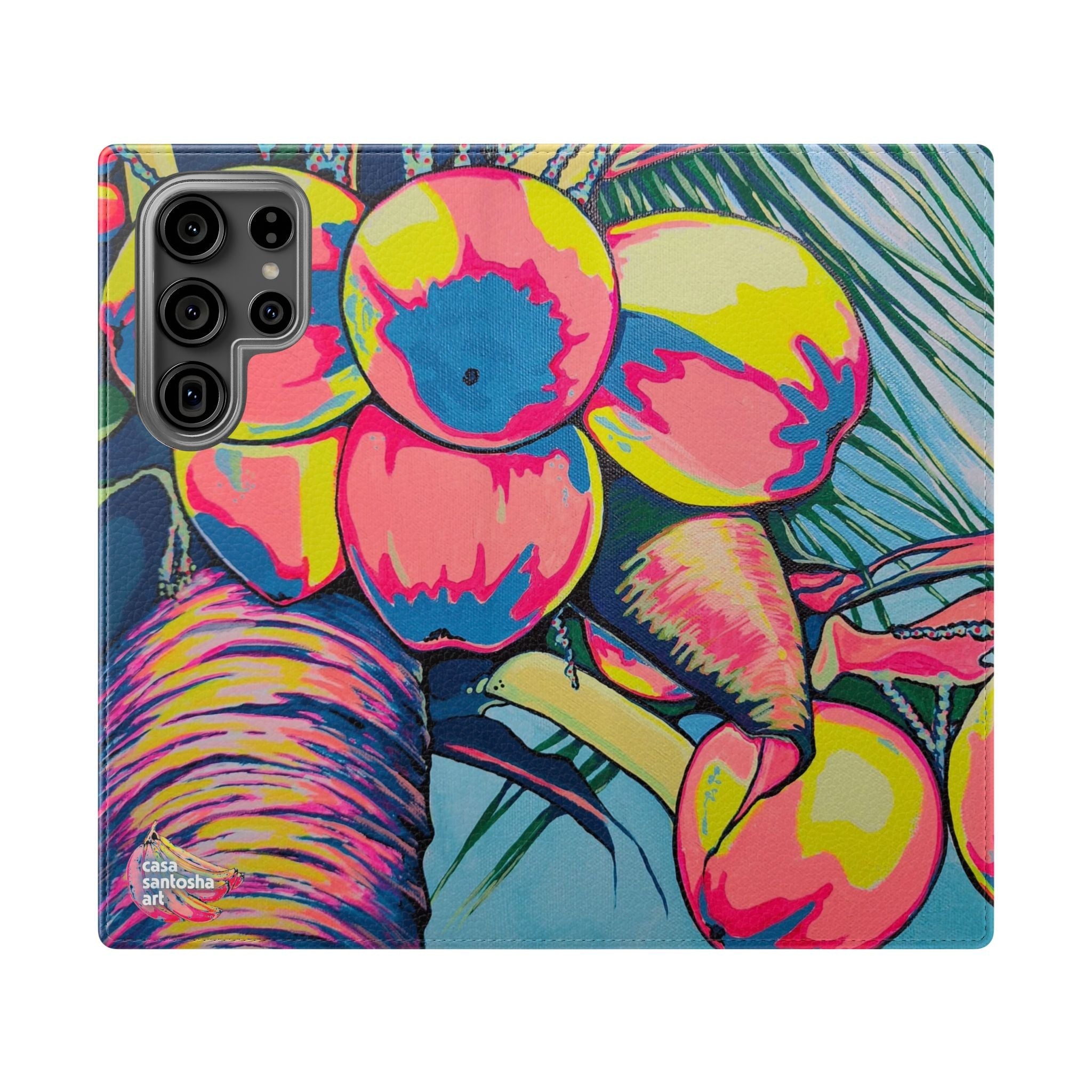 Neon Coconuts Flip Phone Case – Wallet Cover with Card Slots
