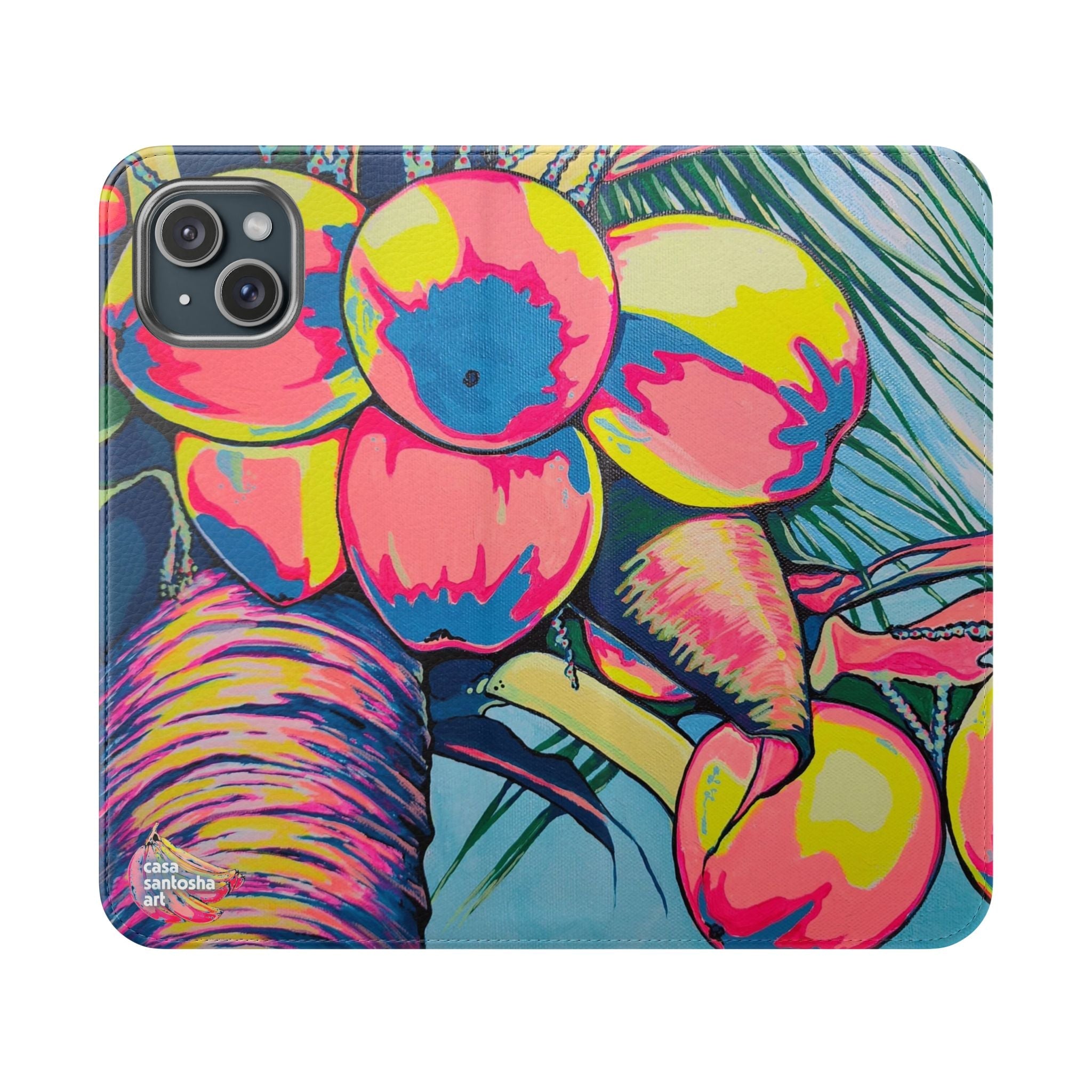 Neon Coconuts Flip Phone Case – Wallet Cover with Card Slots
