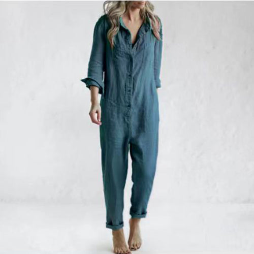 Classic Long Sleeve Jumpsuit with Pockets