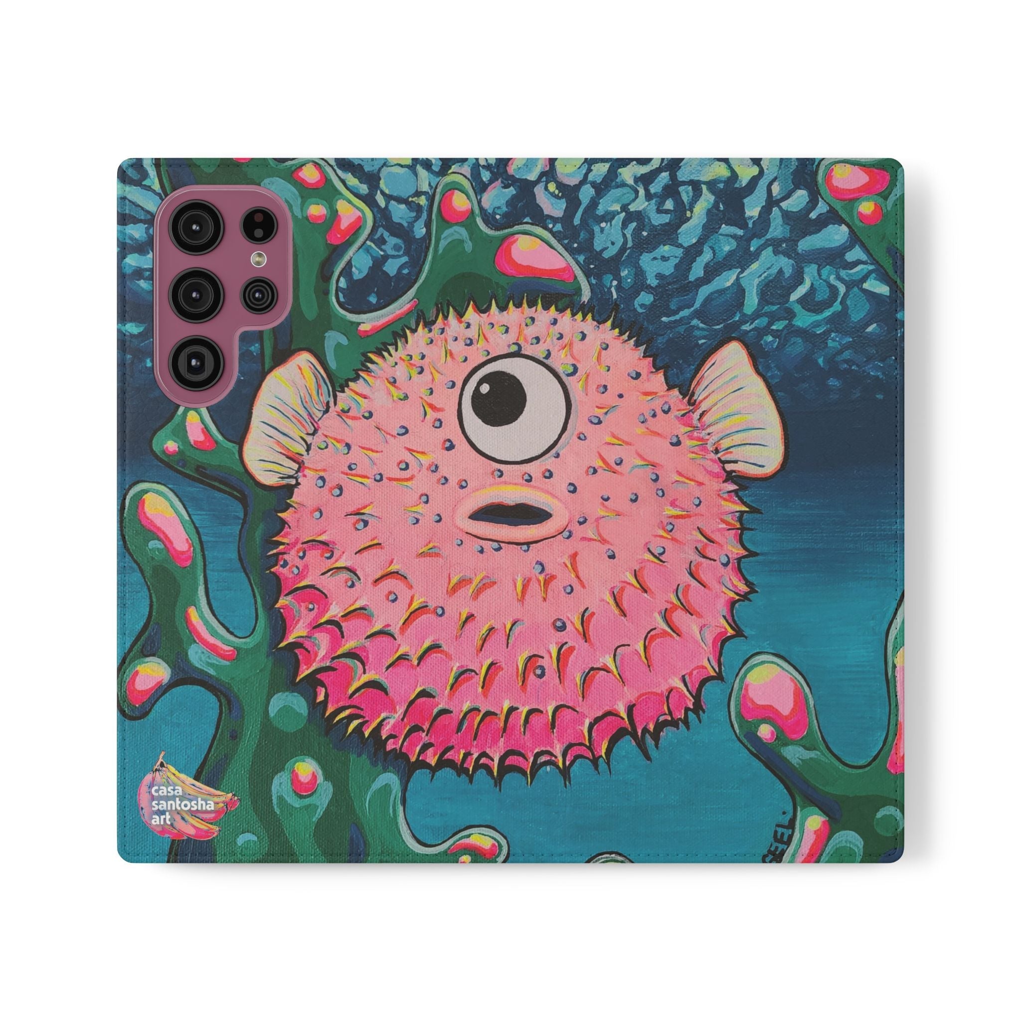 Cyclops Pufferfish Flip Phone Case – Wallet Cover with Card Slots