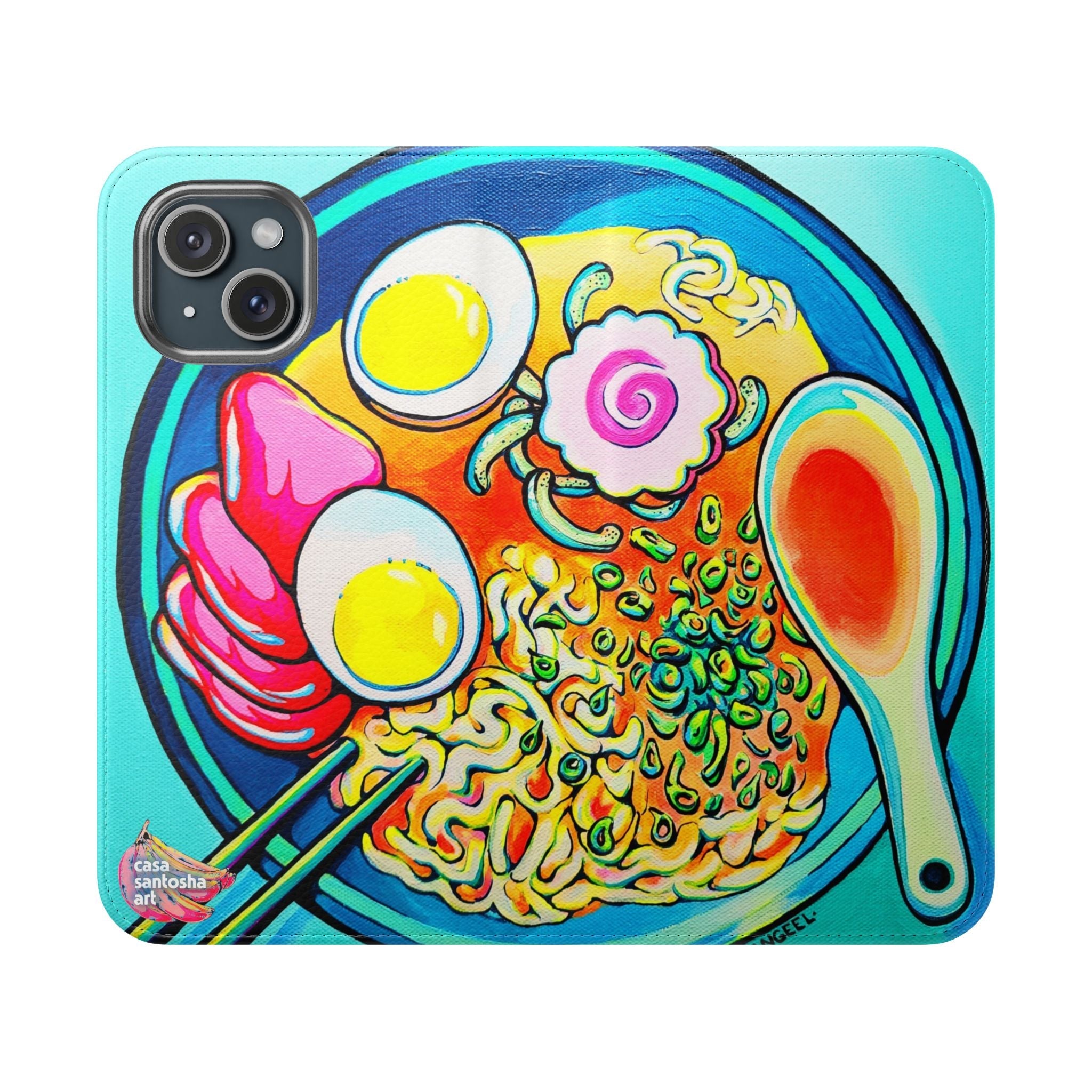 Neon Ramen Flip Phone Case – Wallet Cover with Card Slots