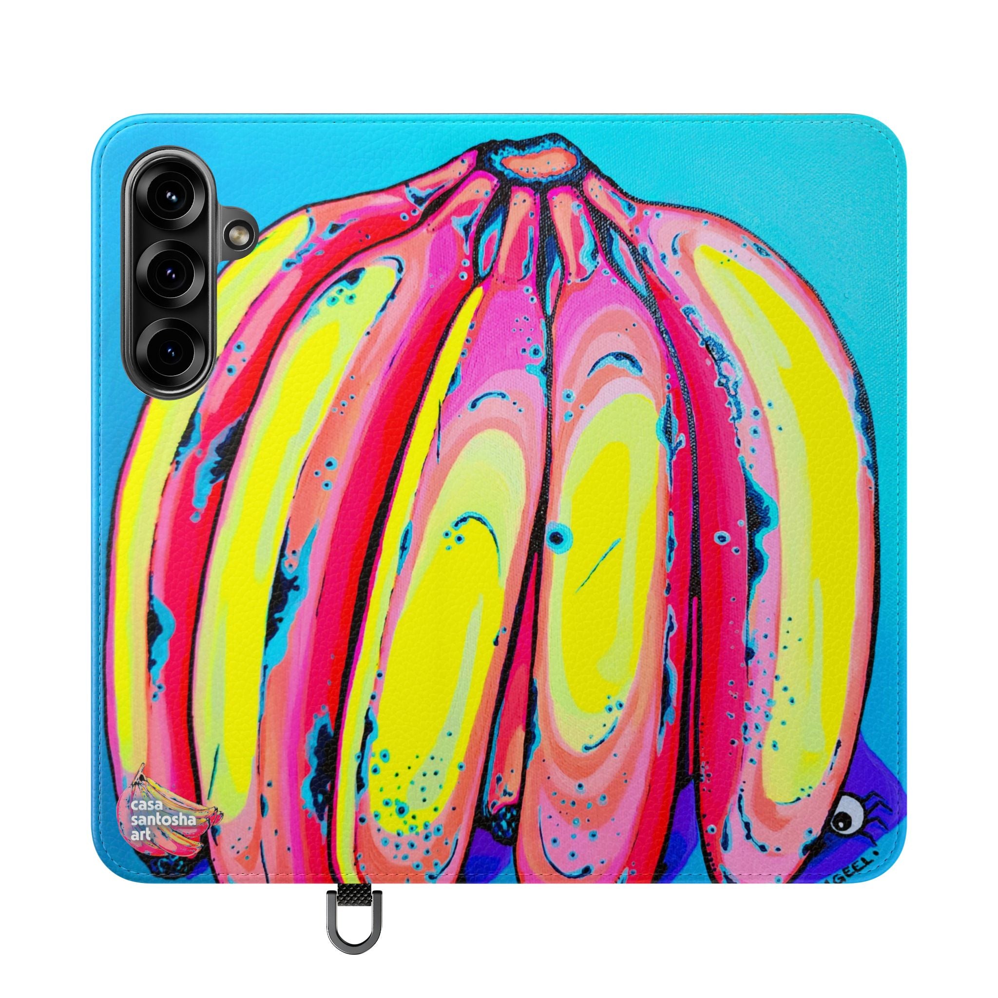 Neon Fat Bananas Flip Phone Case – Wallet Cover with Card Slots