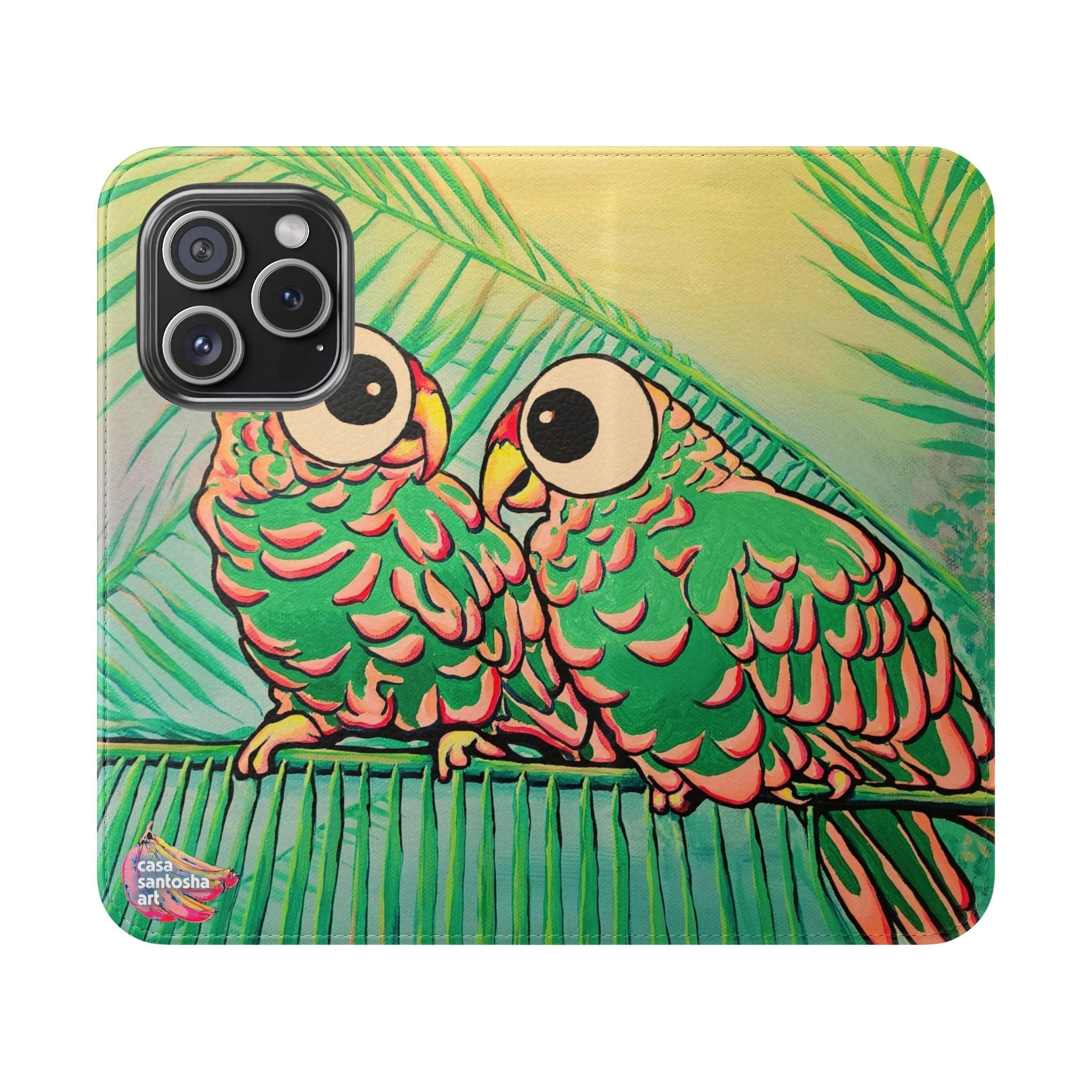 Chatty Cyclops Parrots Flip Phone Case – Wallet Cover with Card Slots