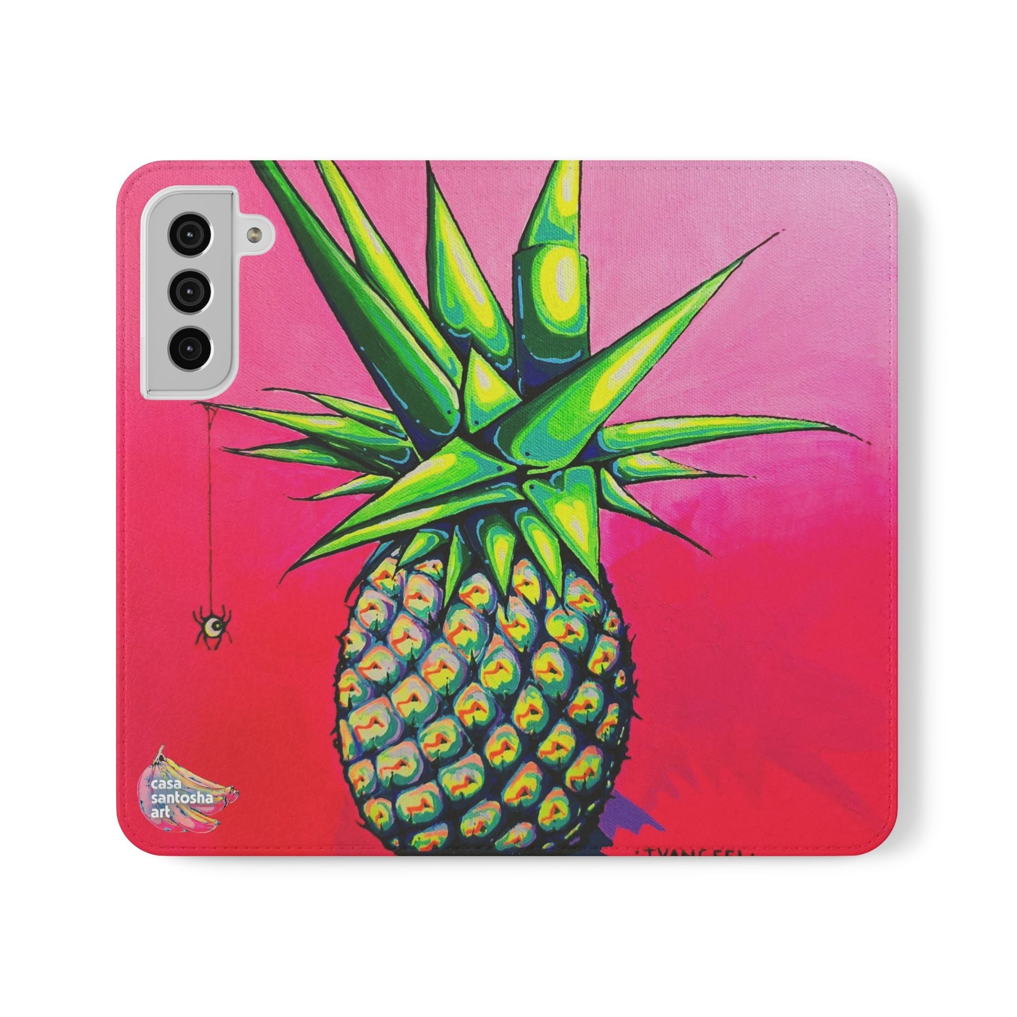 Neon Pineapple Flip Phone Case – Wallet Cover with Card Slots
