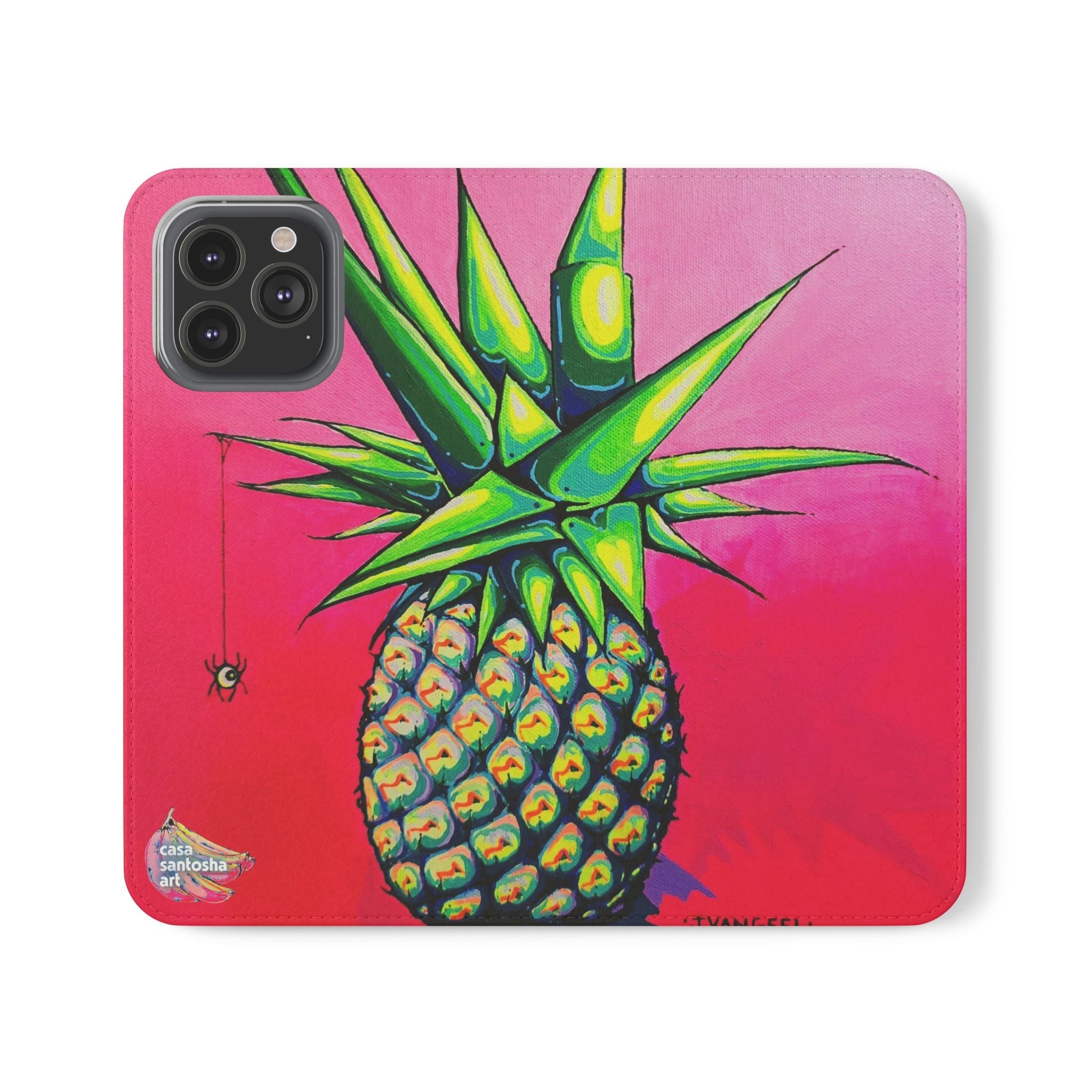 Neon Pineapple Flip Phone Case – Wallet Cover with Card Slots