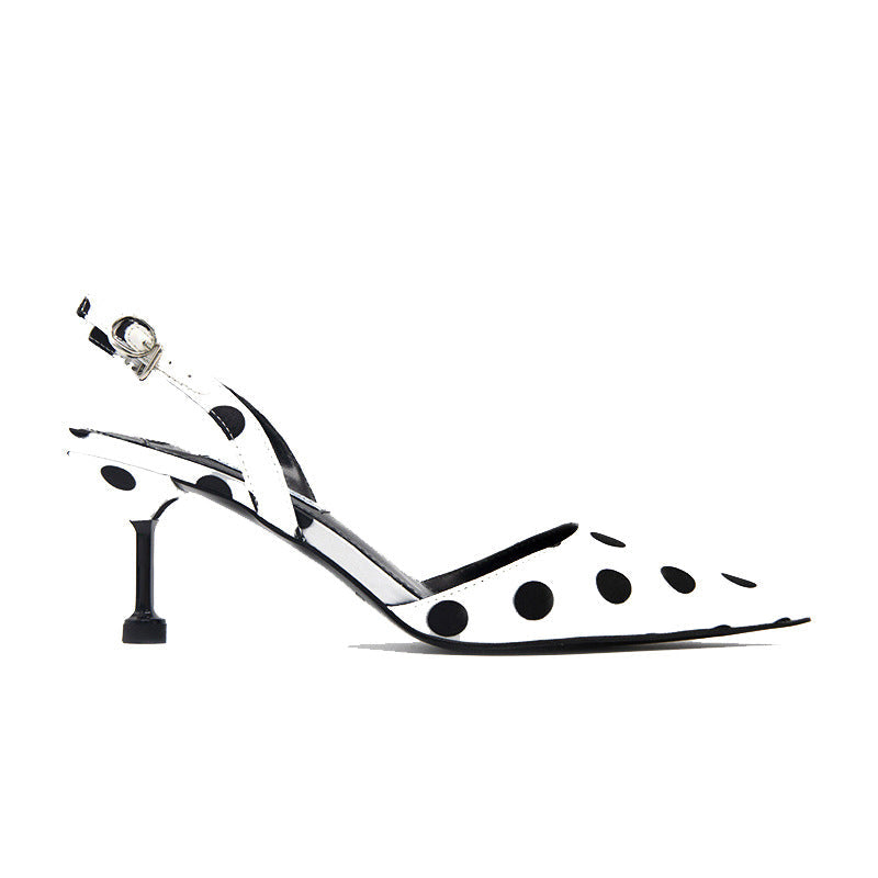 Pointed Toe Polka Dot Slingback Heels
