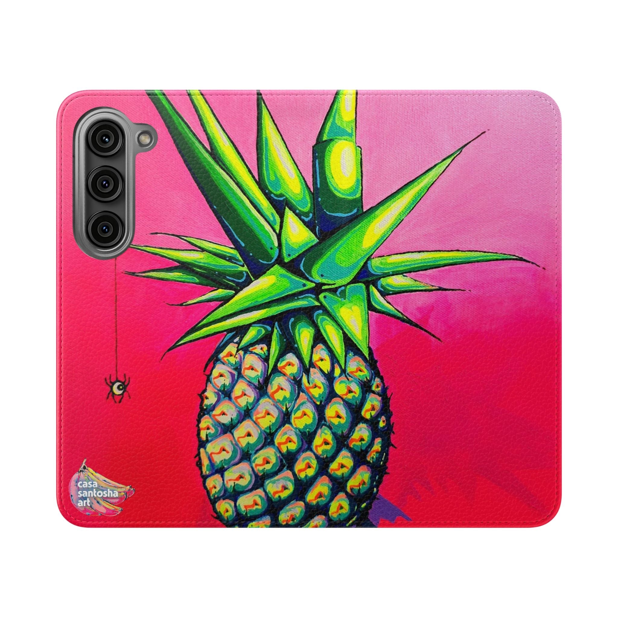 Neon Pineapple Flip Phone Case – Wallet Cover with Card Slots