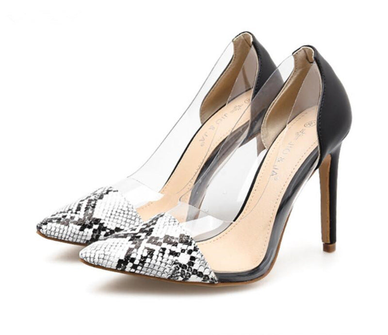 Snake Print Transparent High Heels