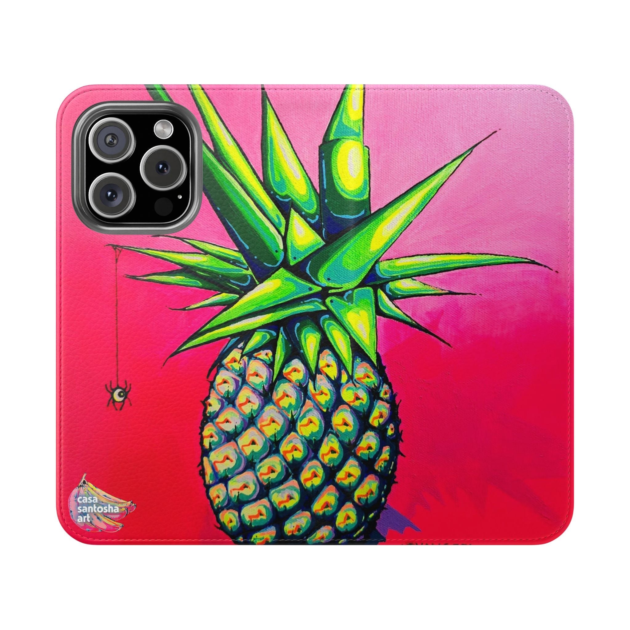 Neon Pineapple Flip Phone Case – Wallet Cover with Card Slots