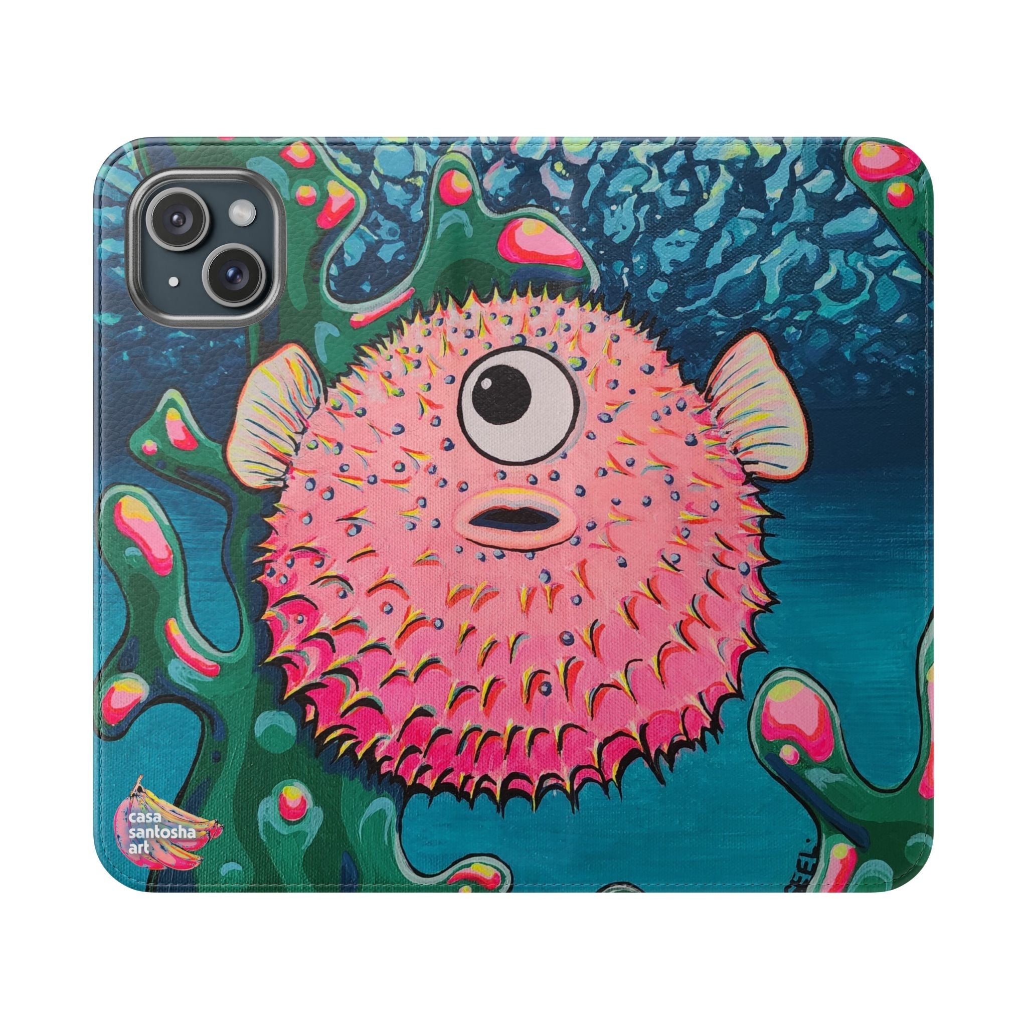 Cyclops Pufferfish Flip Phone Case – Wallet Cover with Card Slots