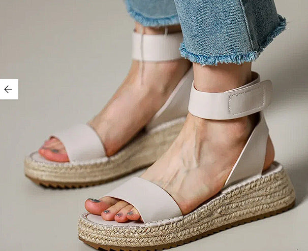 Leather Sandals Braided with a Wedge Heel
