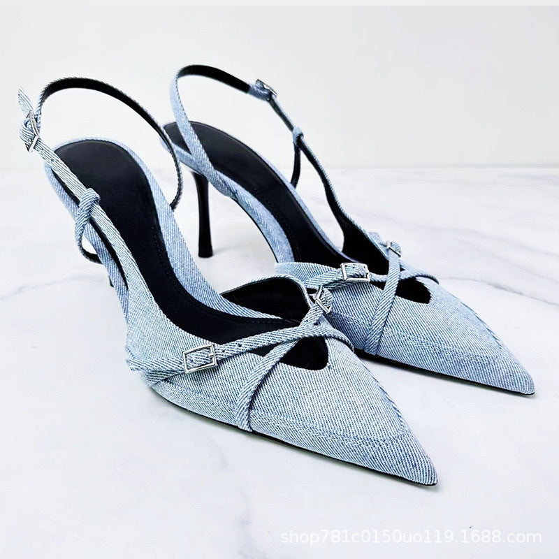 Jeans Stiletto Slingback Sandals