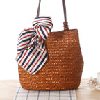 Beaded Shoulder Strap Seaside Straw Bag