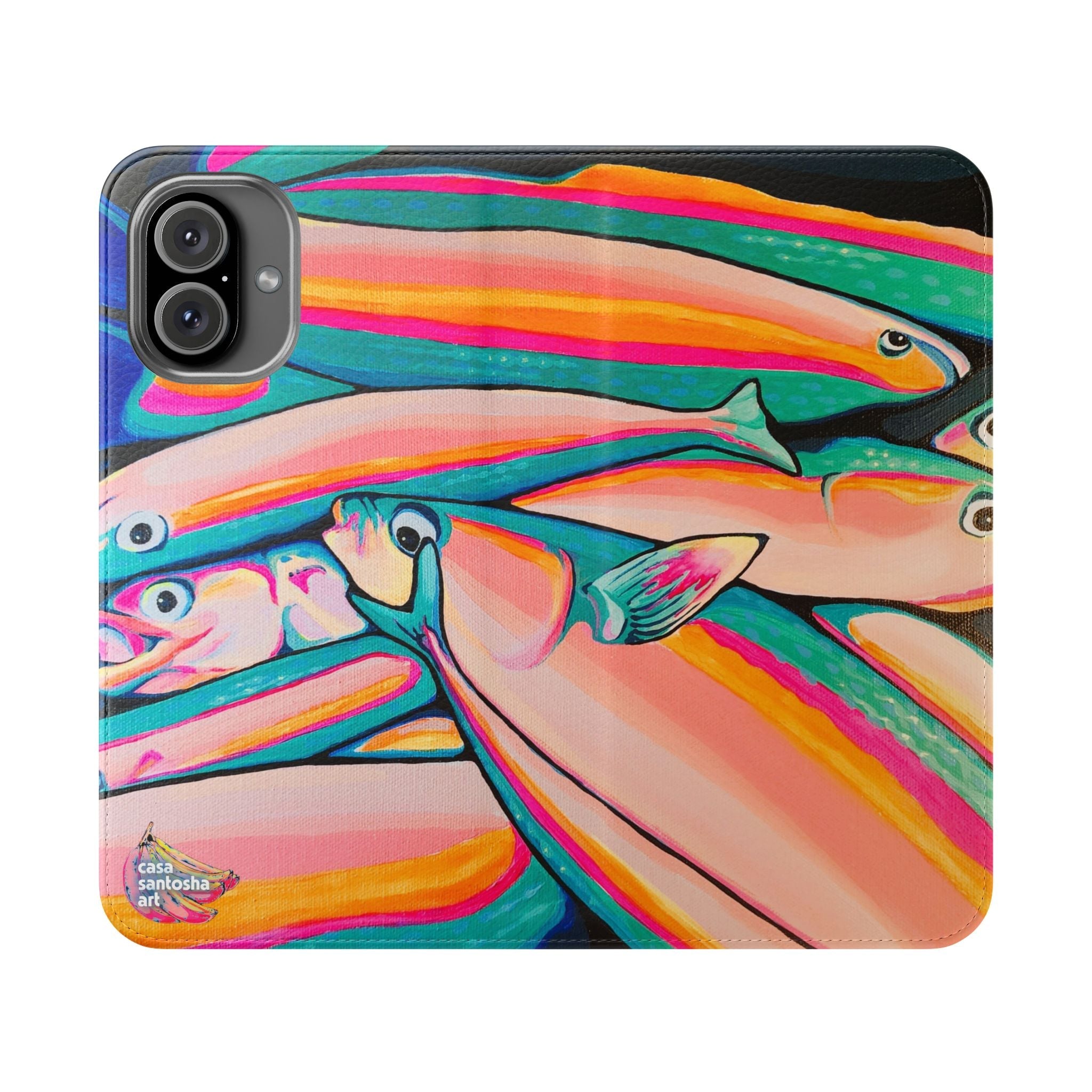 Neon Fish Flip Phone Case – Wallet Cover with Card Slots
