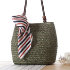 Beaded Shoulder Strap Seaside Straw Bag