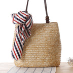 Beaded Shoulder Strap Seaside Straw Bag