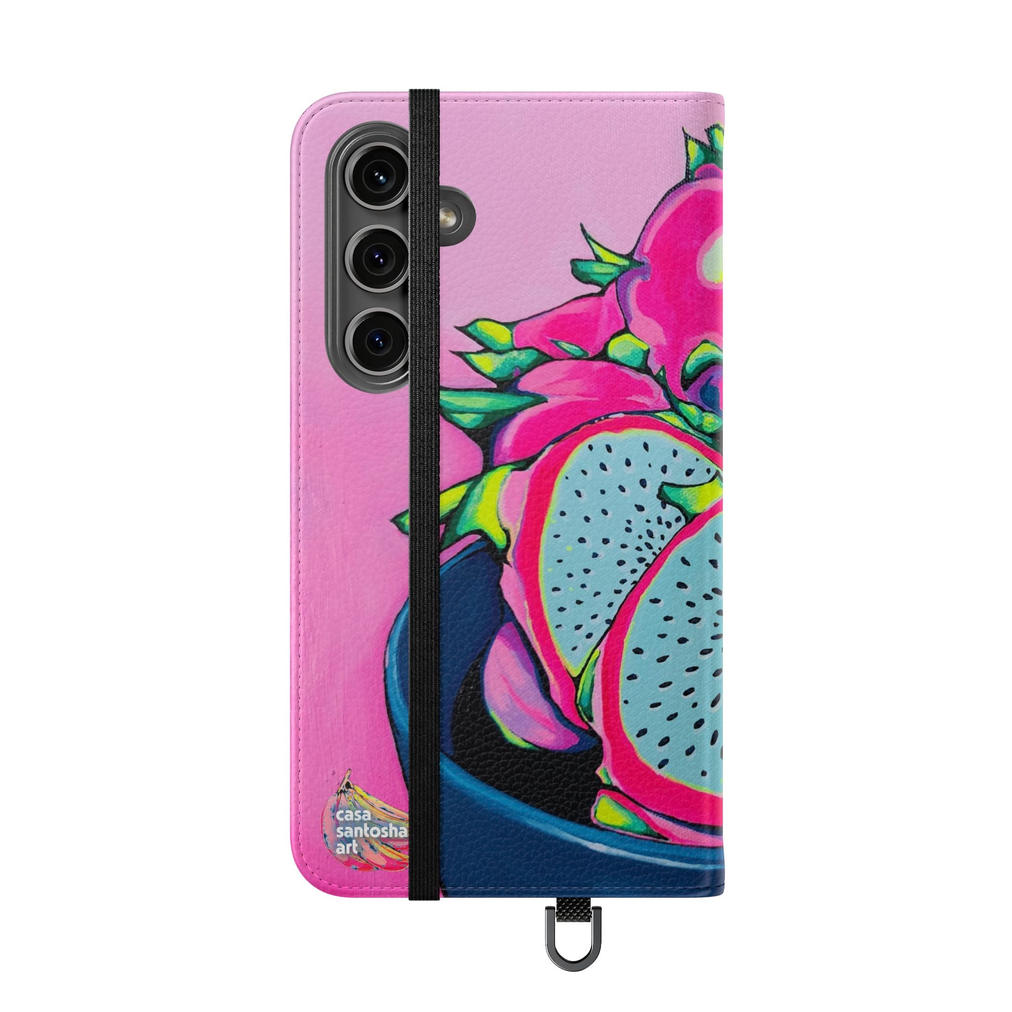 Neon Pink Dragon Fruit Flip Phone Case – Wallet Cover with Card Slots