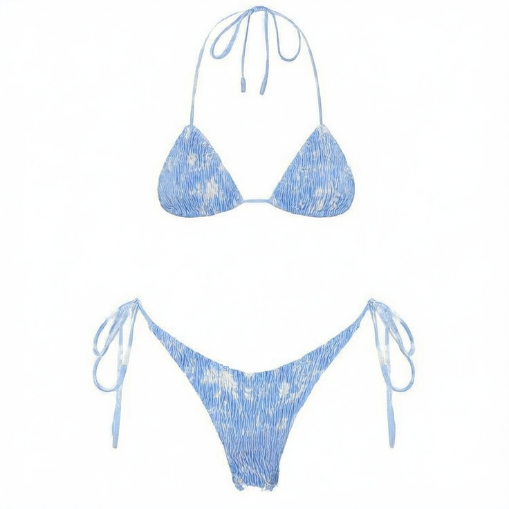Print Pleated Bikini Swimsuit