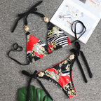 Abstract Print Three Piece Swimwear