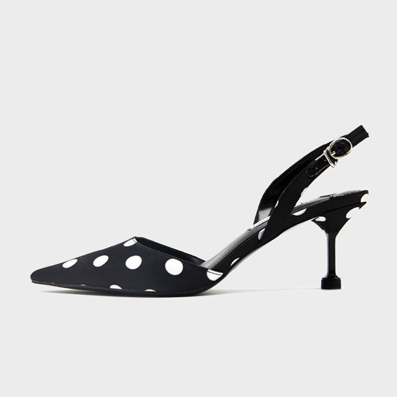 Pointed Toe Polka Dot Slingback Heels