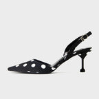 Pointed Toe Polka Dot Slingback Heels