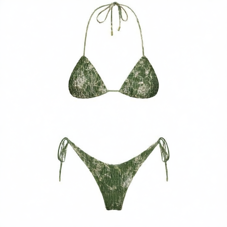 Print Pleated Bikini Swimsuit