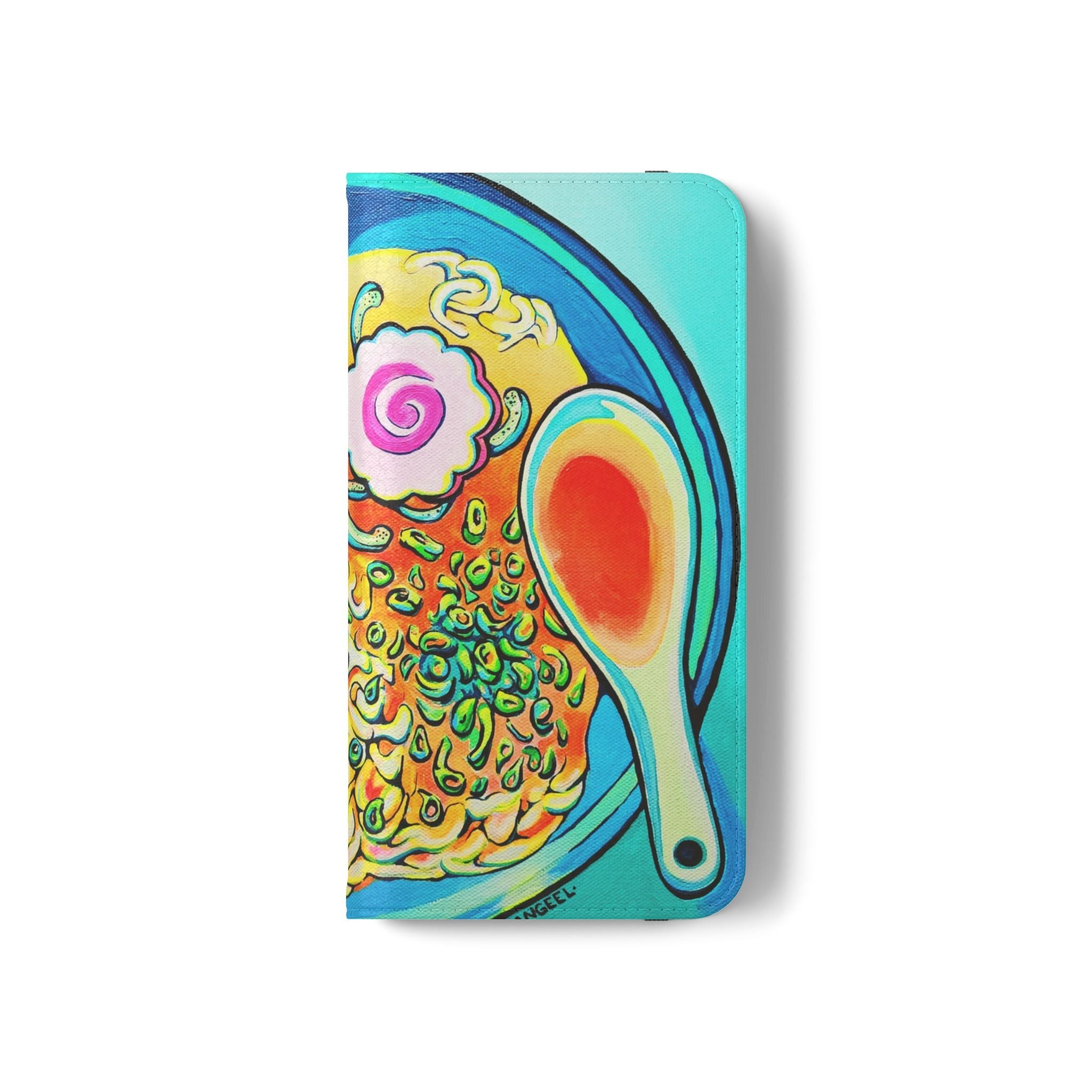 Neon Ramen Flip Phone Case – Wallet Cover with Card Slots