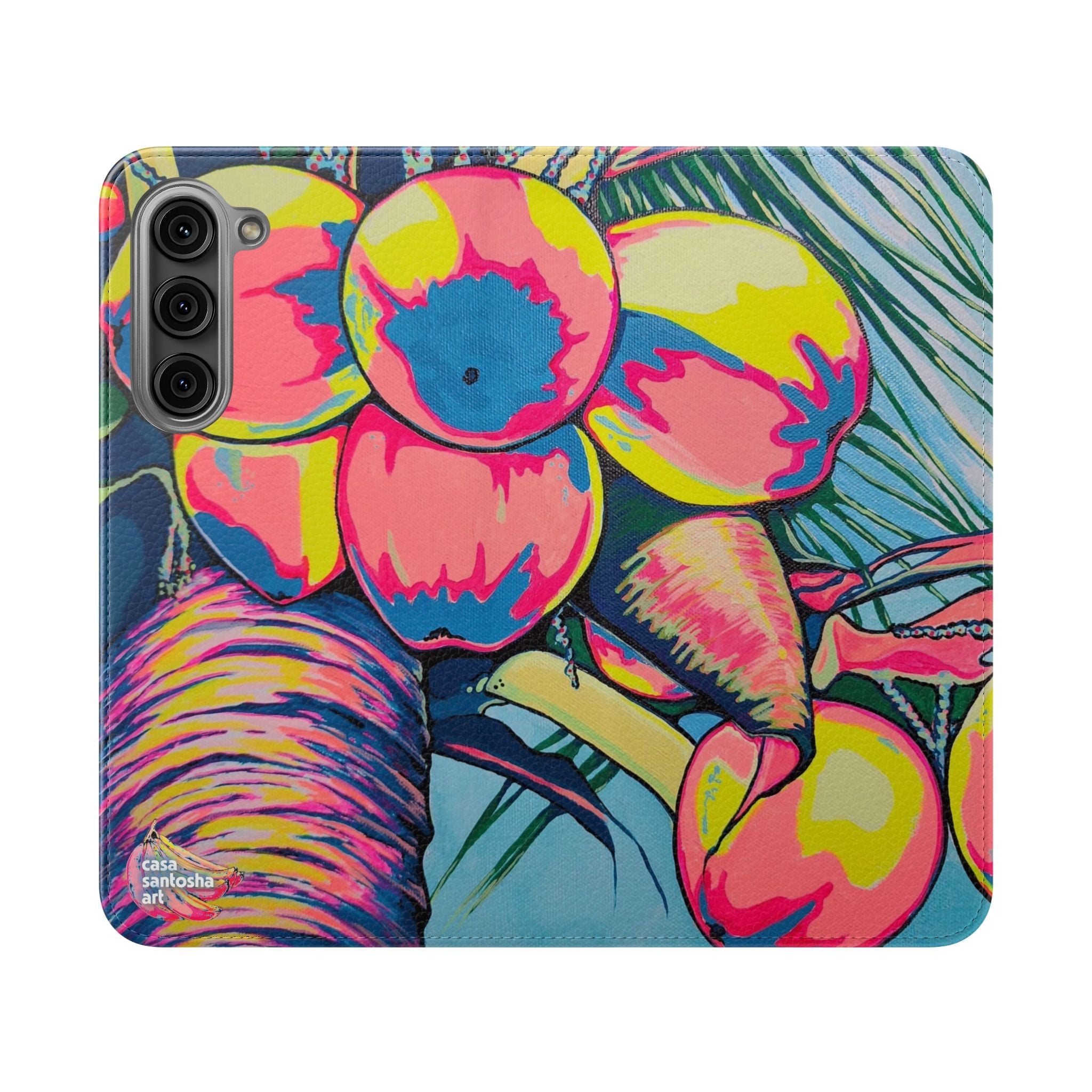 Neon Coconuts Flip Phone Case – Wallet Cover with Card Slots