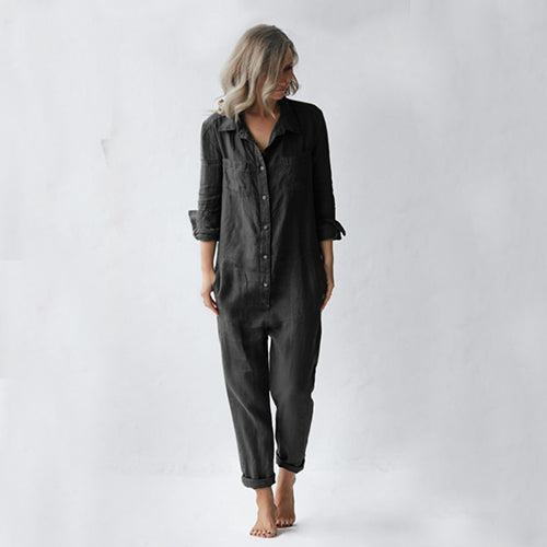Classic Long Sleeve Jumpsuit with Pockets