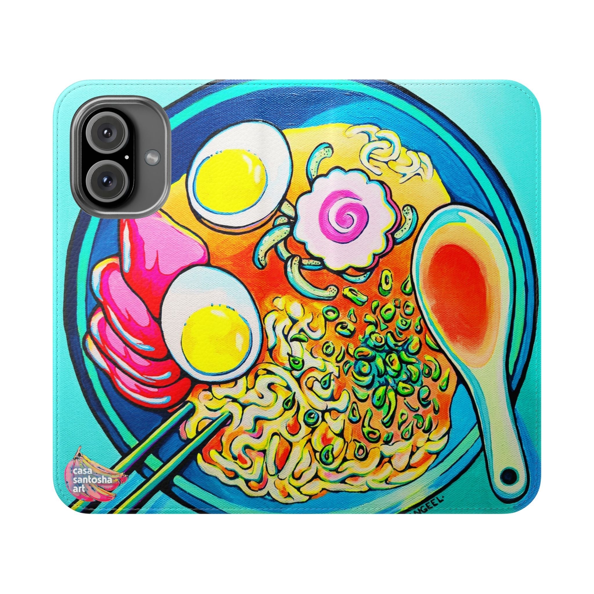 Neon Ramen Flip Phone Case – Wallet Cover with Card Slots